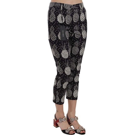 Dolce & Gabbana Chic Black Pineapple Print Skinny Capri Pants Jeans & Pants Dolce & Gabbana