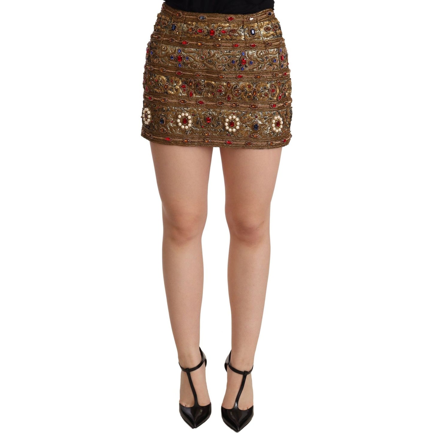 Dolce & Gabbana Gold Embellished High Waist Mini Skirt Dolce & Gabbana