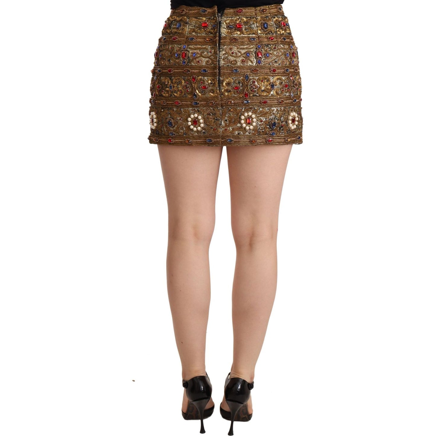 Dolce & Gabbana Gold Embellished High Waist Mini Skirt Dolce & Gabbana