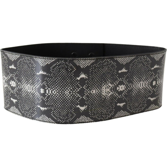 Ermanno Scervino Black Wide Leather Snakeskin Design Waist Belt