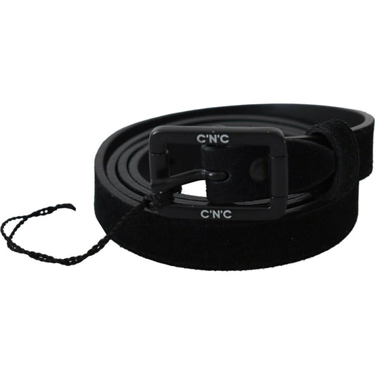 Costume National Black Leather Velvet Square Buckle Waist