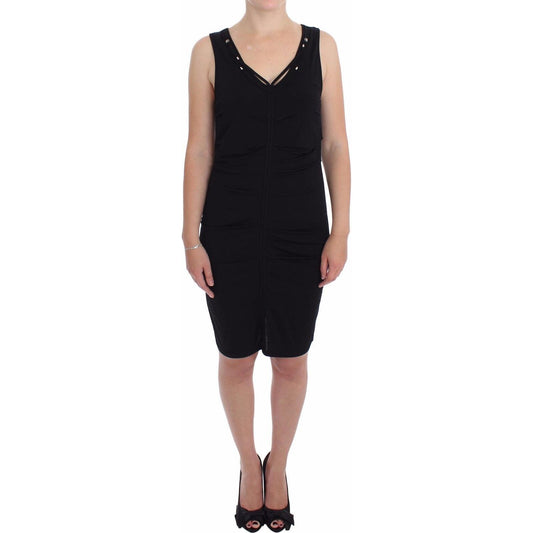 Roccobarocco Elegant Black Sheath Jersey Knee-Length Dress WOMAN DRESSES Roccobarocco