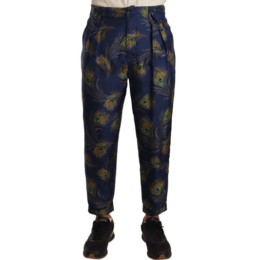 Dolce & Gabbana Exquisite Peacock Print Silk Trousers MAN TROUSERS Dolce & Gabbana