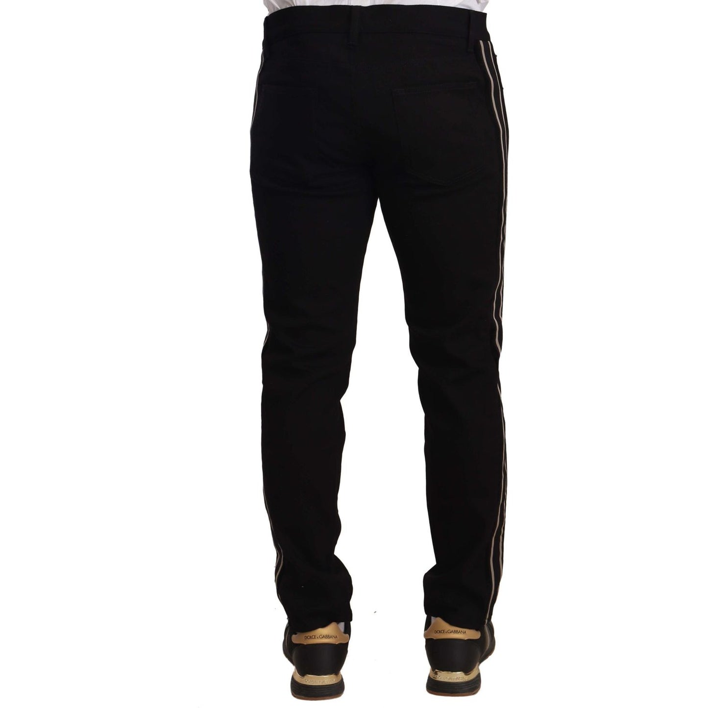 Dolce & Gabbana Heraldic Embroidered Slim Fit Black Jeans Jeans & Pants Dolce & Gabbana