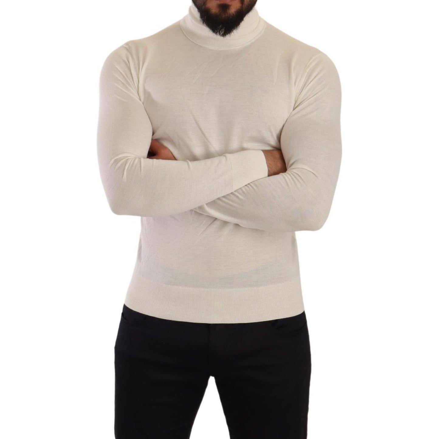 Dolce & Gabbana Ivory Cashmere-Silk Blend Turtleneck Sweater Dolce & Gabbana