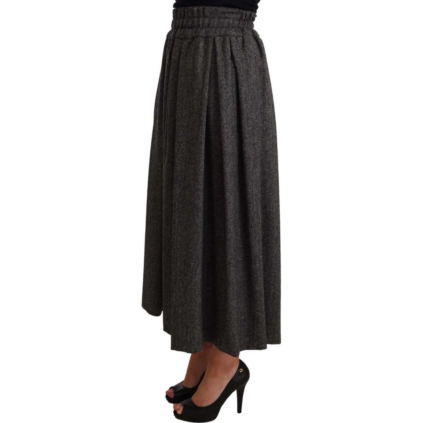 Dolce & Gabbana Elegant A-Line Midi Wool Skirt in Gray Zigzag Dolce & Gabbana