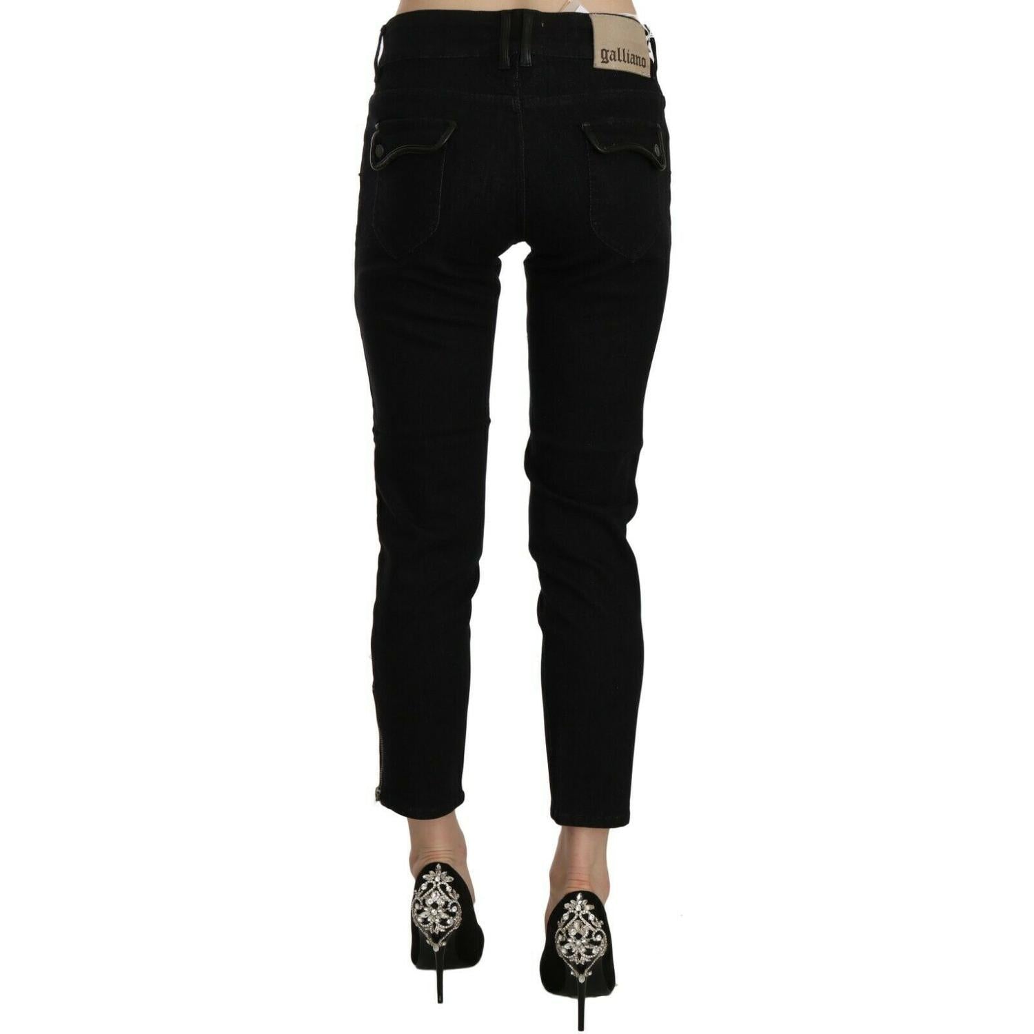 John Galliano Black Mid Waist Cropped Cut Hem Denim Casual Pants