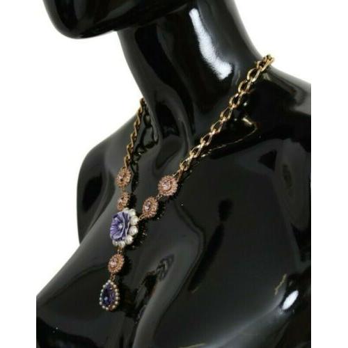 Dolce & Gabbana Elegant Gold Crystal Floral Charm Necklace WOMAN NECKLACE Dolce & Gabbana