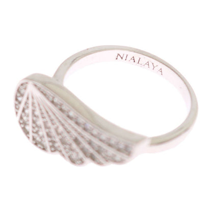 Nialaya Silver Womens Wing Clear CZ 925 Silver Ring
