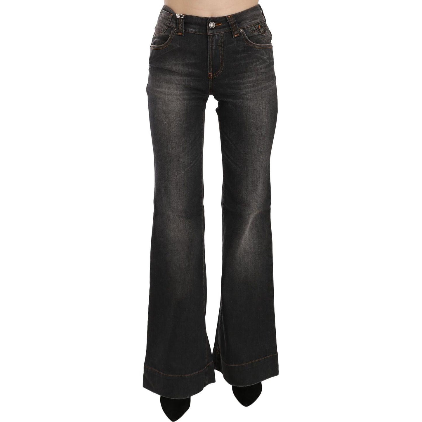 John Galliano Black Washed Mid Waist Flared Denim Casual Jeans