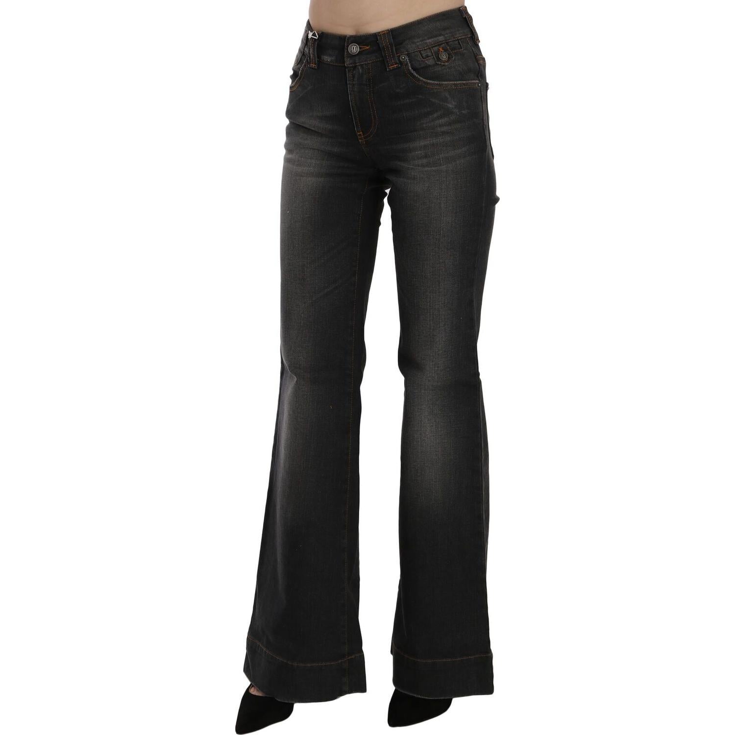 John Galliano Black Washed Mid Waist Flared Denim Casual Jeans