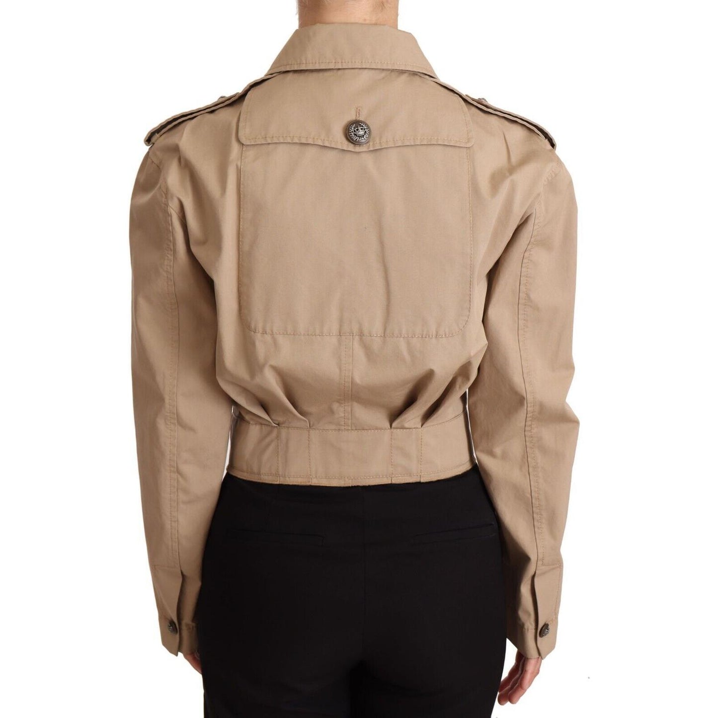 Dolce & Gabbana Elegant Cropped Cotton Jacket in Beige WOMAN COATS & JACKETS Dolce & Gabbana