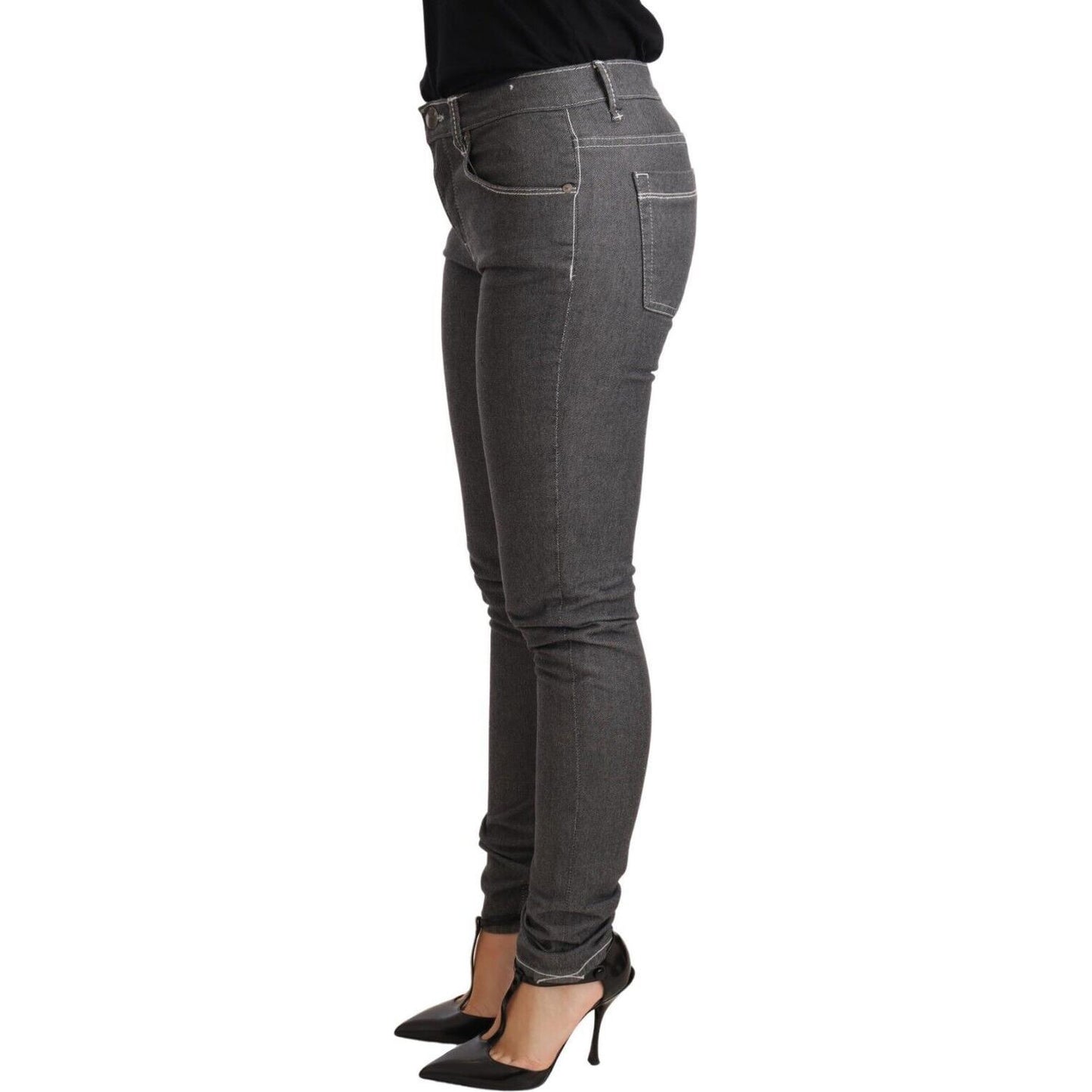 Acht Elegant Gray Mid Waist Skinny Jeans Jeans & Pants Acht