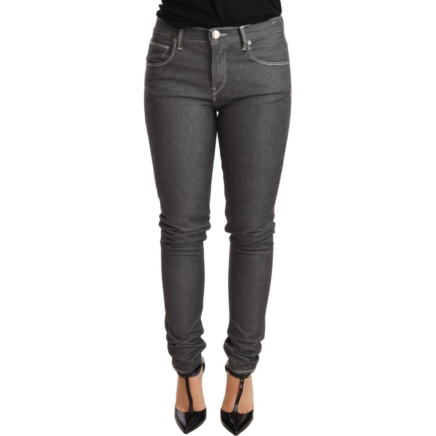 Acht Elegant Gray Mid Waist Skinny Jeans Jeans & Pants Acht