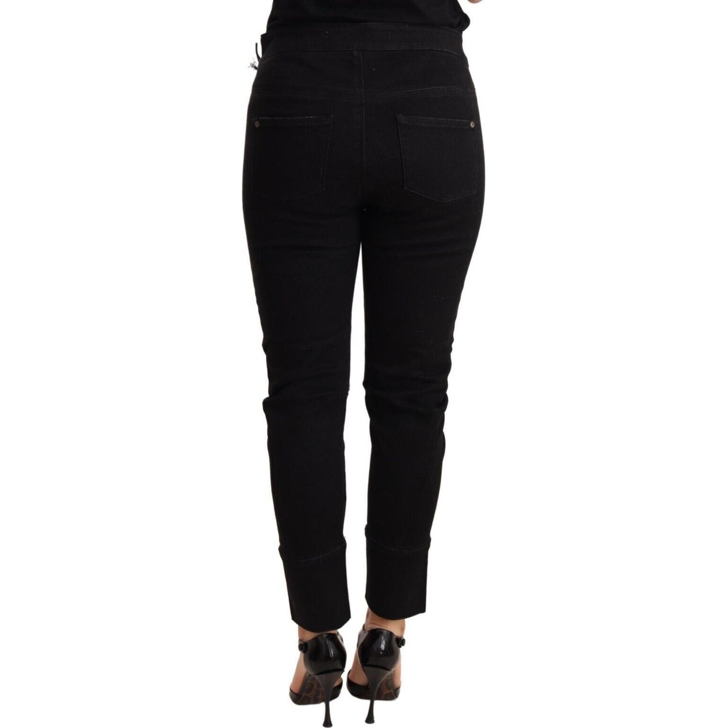 Ermanno Scervino Chic Low Waist Skinny Black Cotton Trousers Jeans & Pants Ermanno Scervino