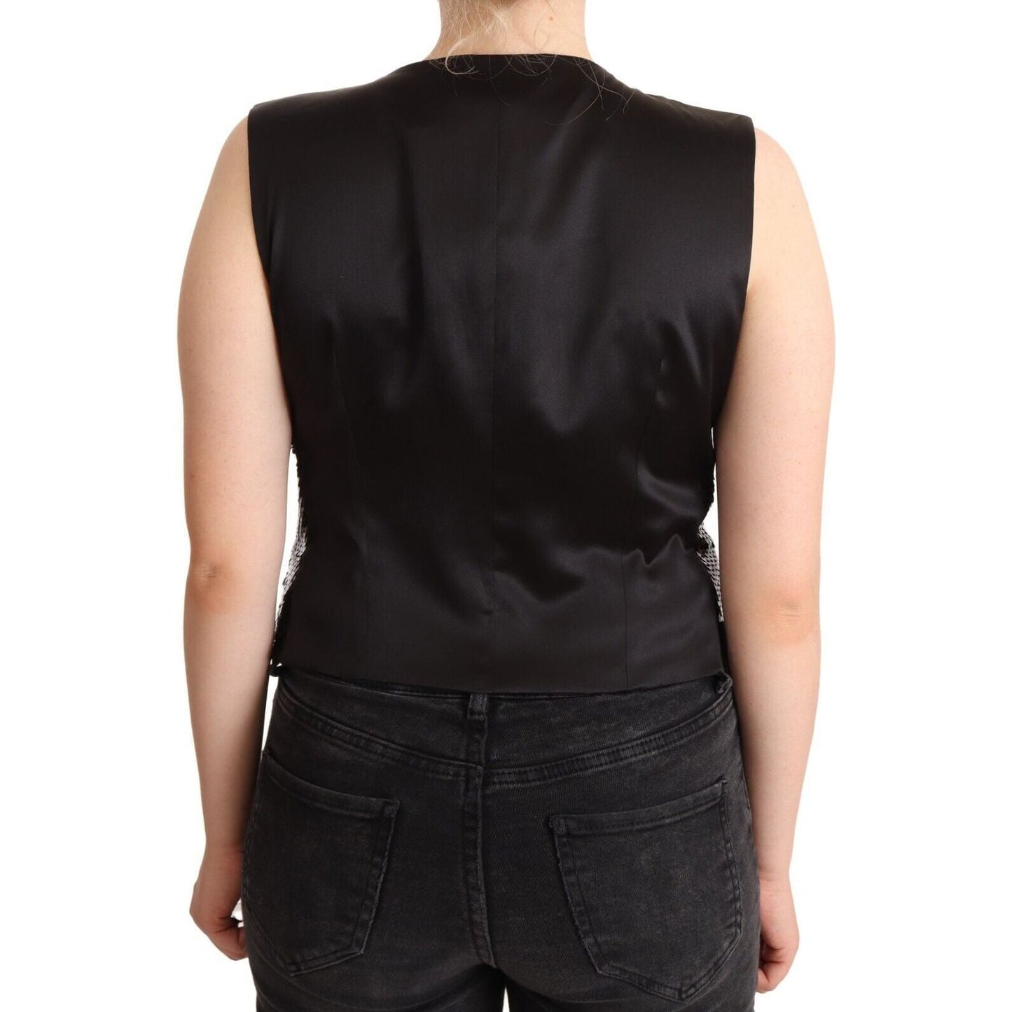 Dolce & Gabbana Black Sequin V-Neck Sleeveless Vest Tank Top