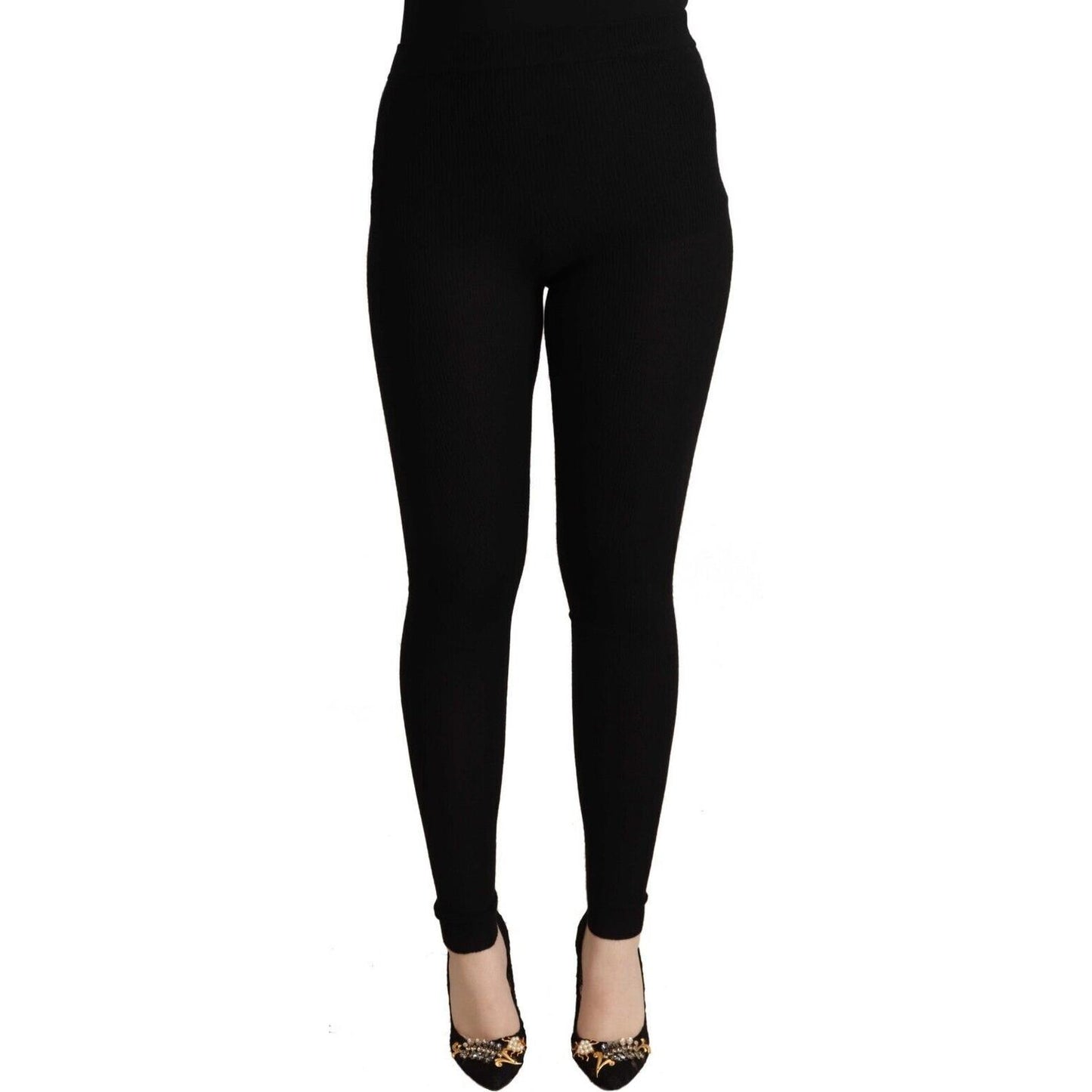 Dolce & Gabbana Black Cashmere Stretch Waist Tights Pants Jeans & Pants