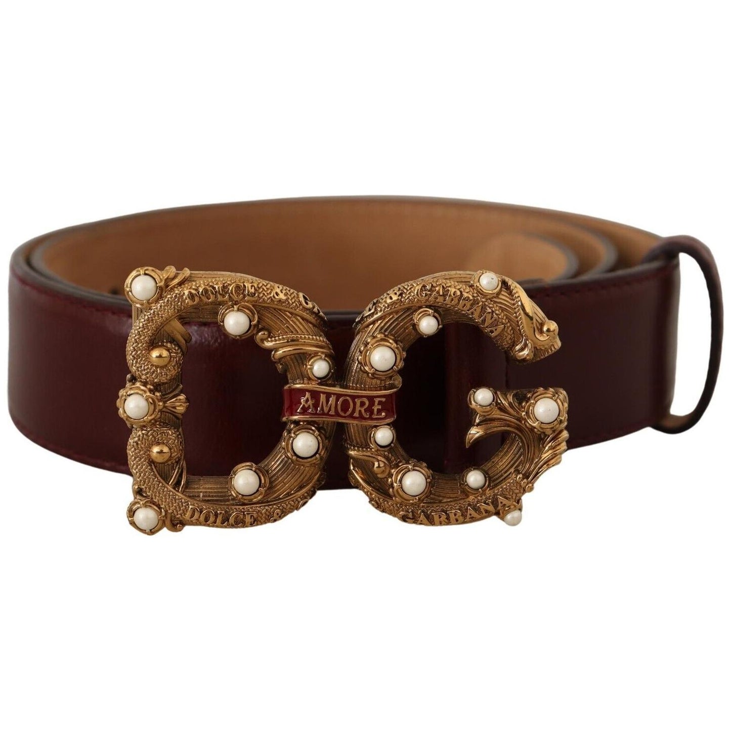 Dolce & Gabbana Elegant Bordeaux Leather Amore Belt Dolce & Gabbana