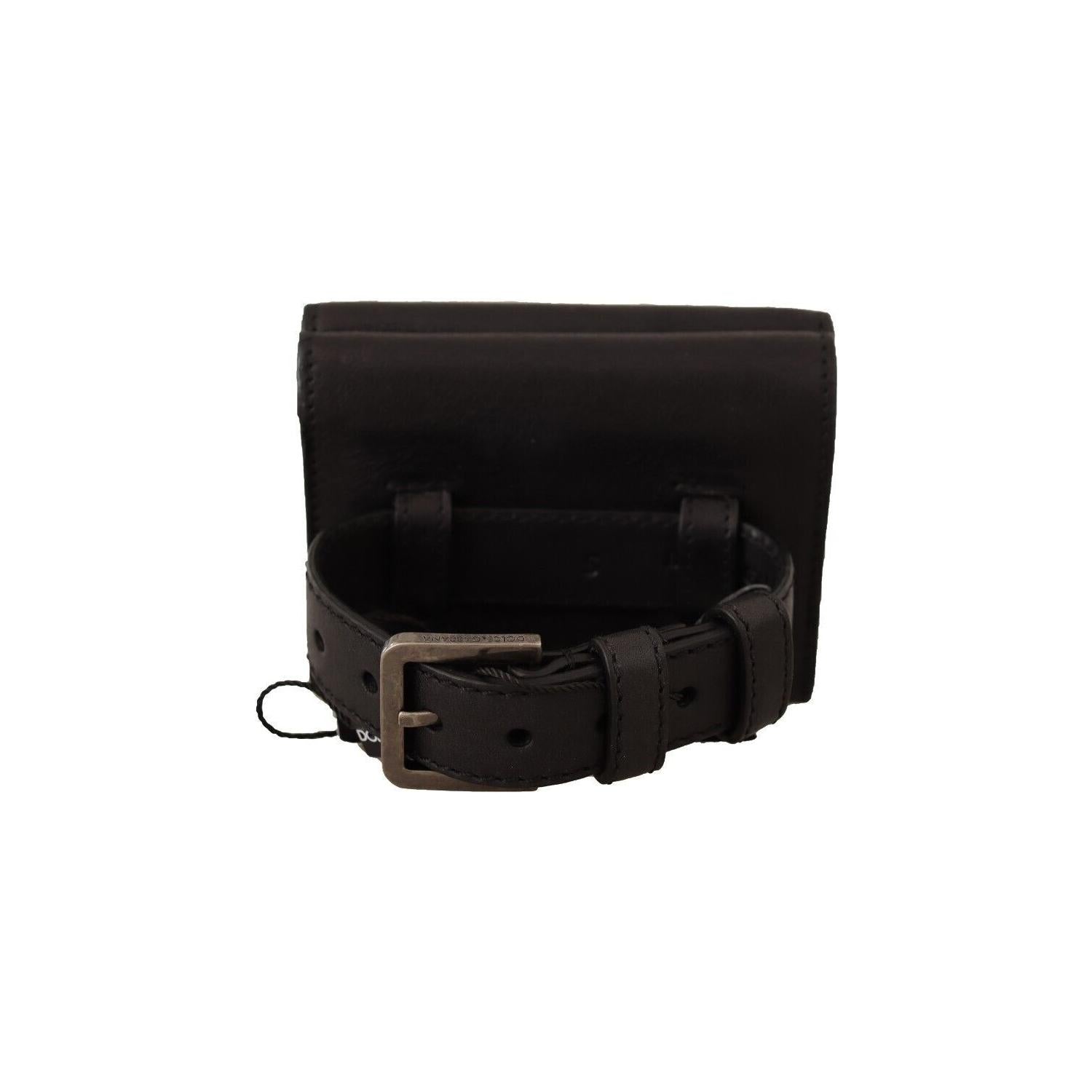 Dolce & Gabbana Black Leather Trifold Purse Belt Multi Kit Wallet