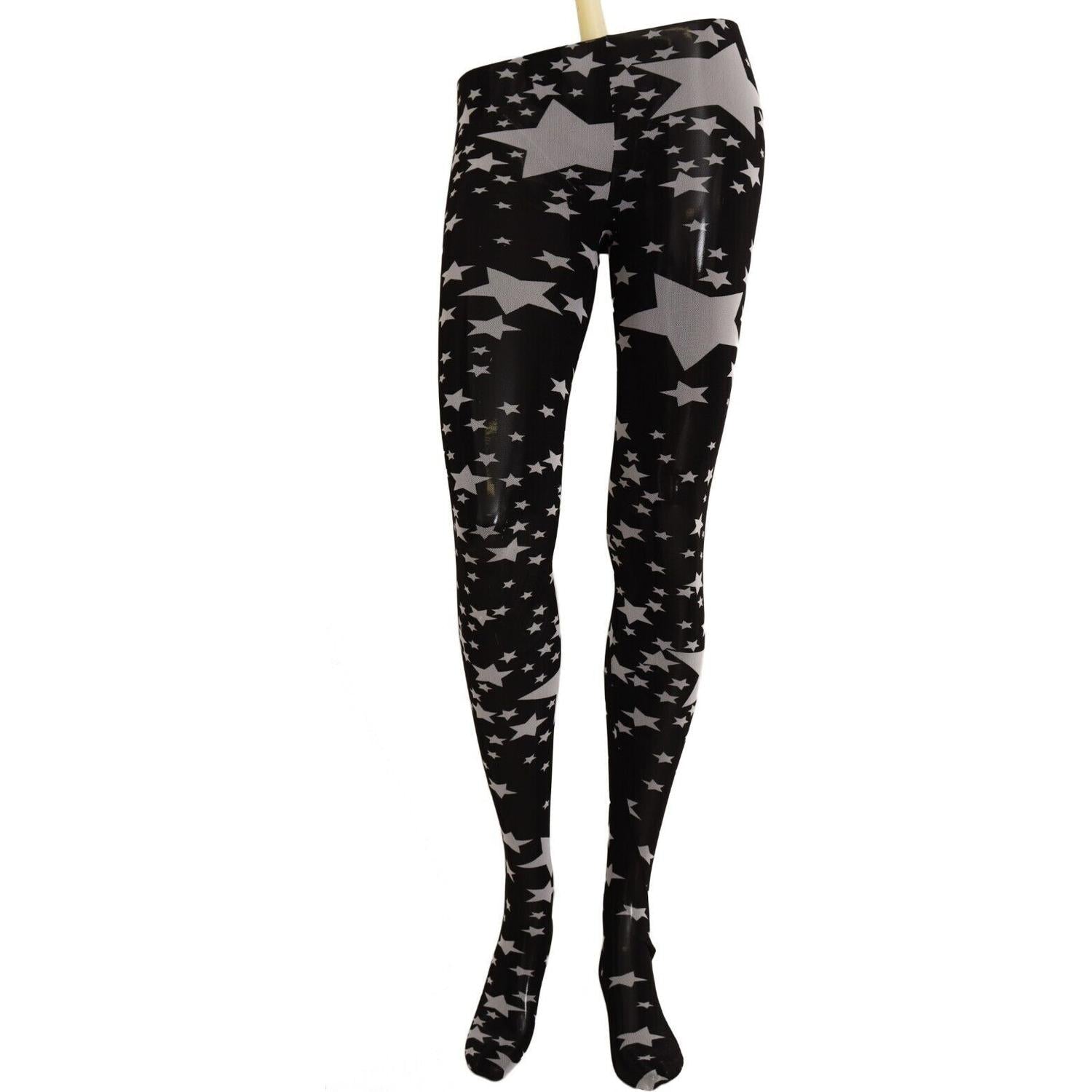 Dolce & Gabbana Black White Stars Print Nylon Stockings