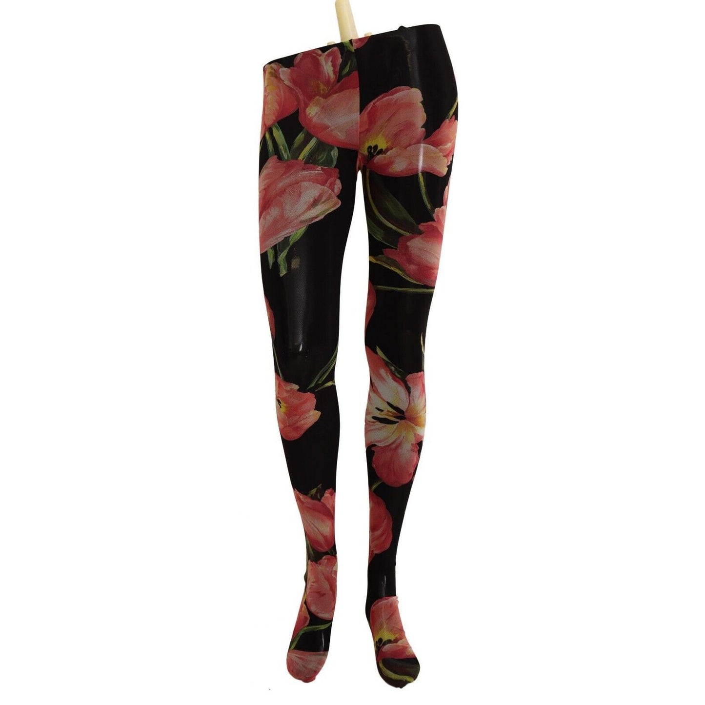 Dolce & Gabbana Black Floral Print Nylon Tights Stockings