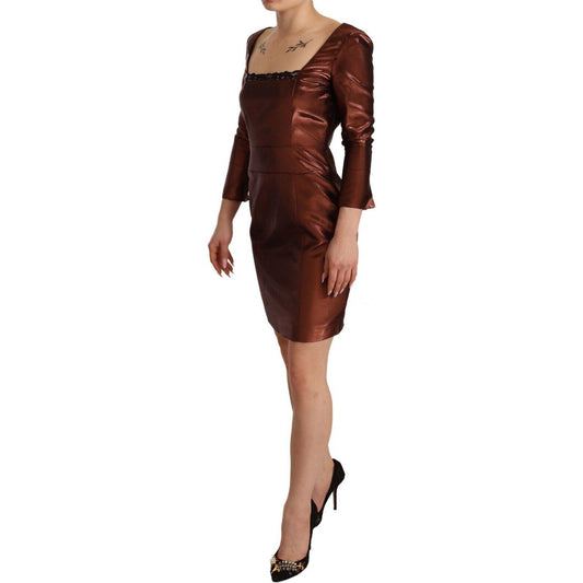 GF Ferre Elegant Bronze Sheath Mini Dress with Square Neck GF Ferre