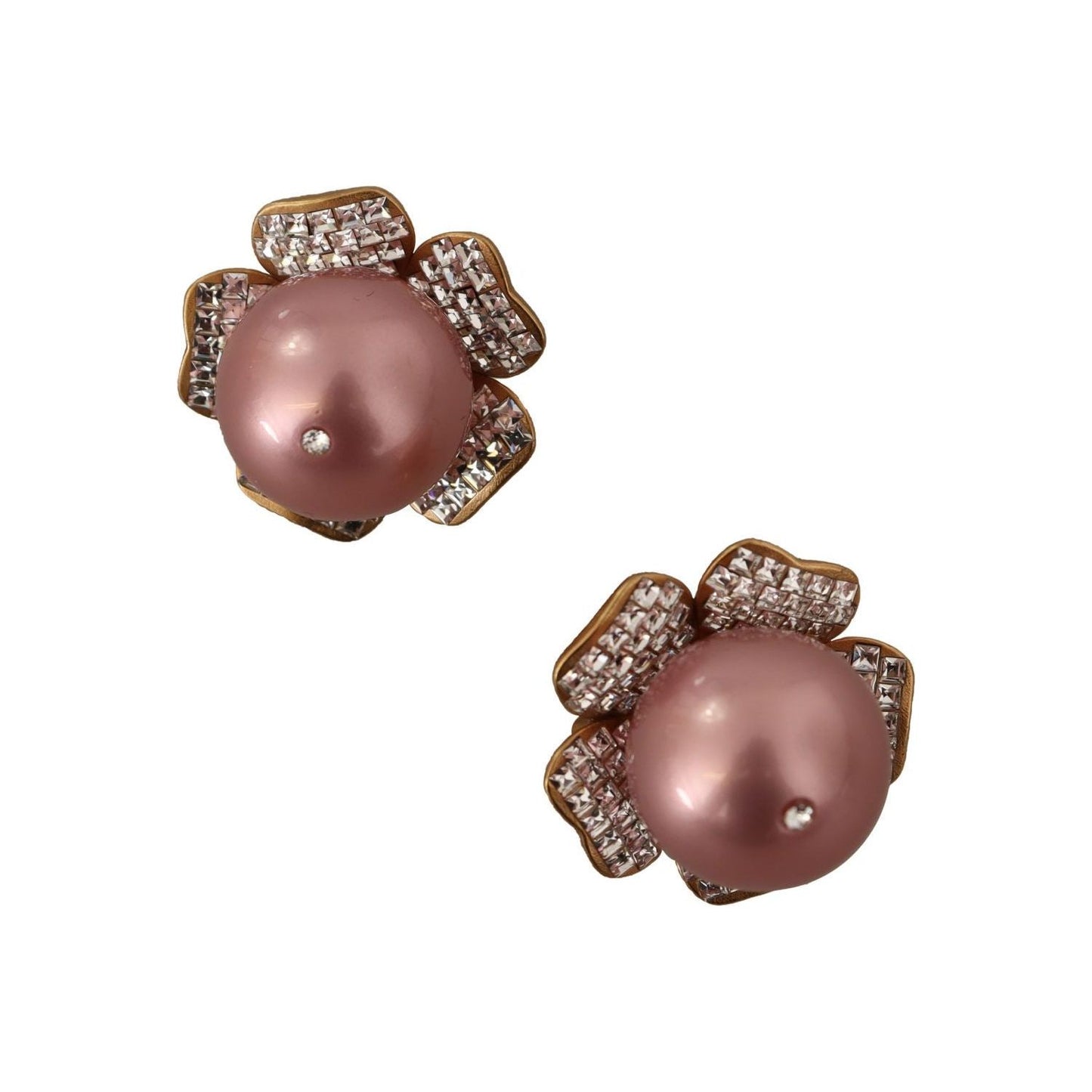 Dolce & Gabbana Elegant Floral Crystal Pearl Clip-On Earrings WOMAN EARRING Dolce & Gabbana