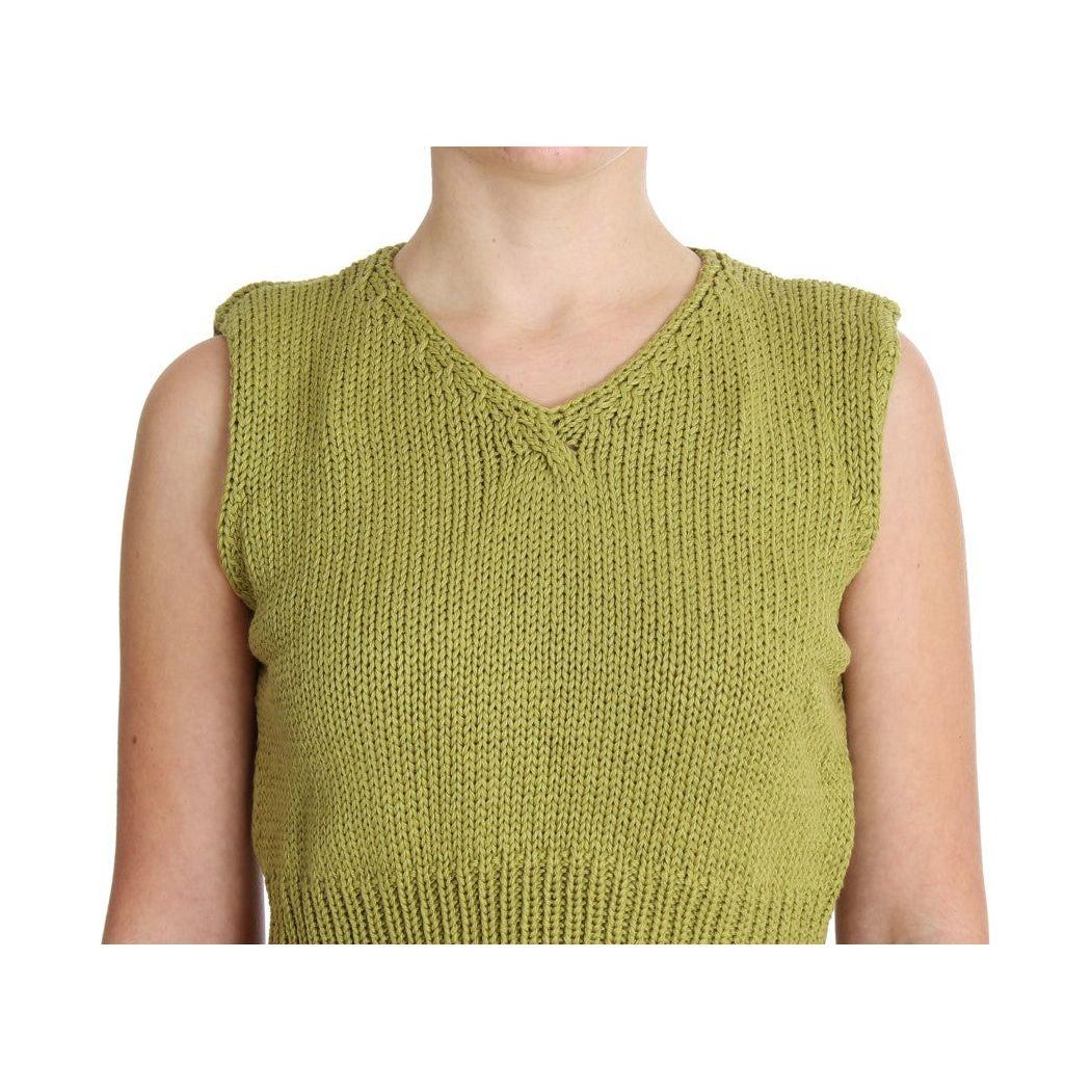 PINK MEMORIES Green Cotton Blend Knitted Sleeveless Sweater
