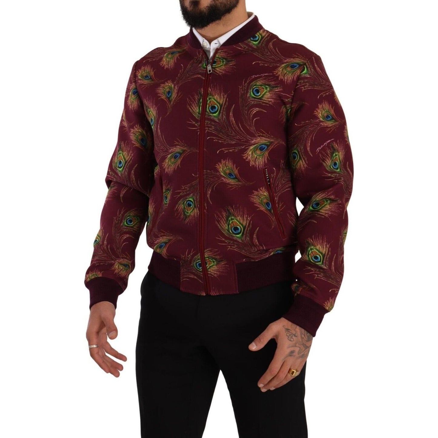 Dolce & Gabbana Radiant Red Peacock Print Bomber Jacket Dolce & Gabbana