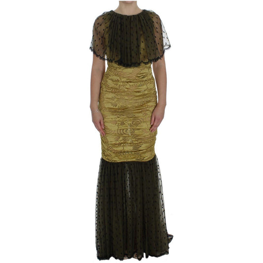 Dolce & Gabbana Yellow Black Floral Lace Ricamo Gown Dress 1728,45% Nylon,45% Viscose,67345645728,Clothing,Dolce & Gabbana,Dresses - Clothing,Dresses - Women - Clothing,IT40|S,Long - Dresses - Clothing,Material: 10% Cotton,New with tags,Shortsleeve - Dres