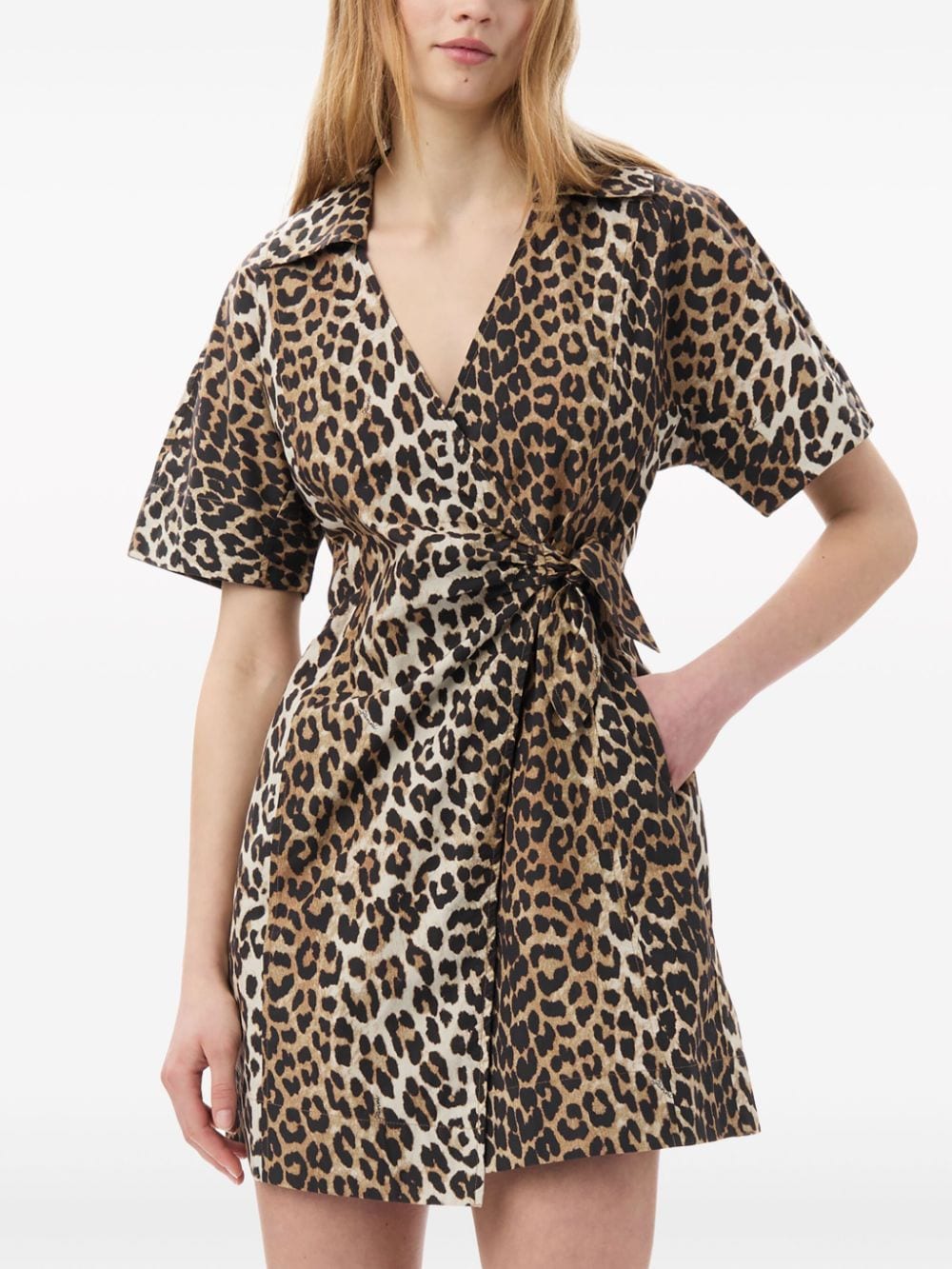 Ganni leopard print cotton wrap mini dress Dresses Ganni