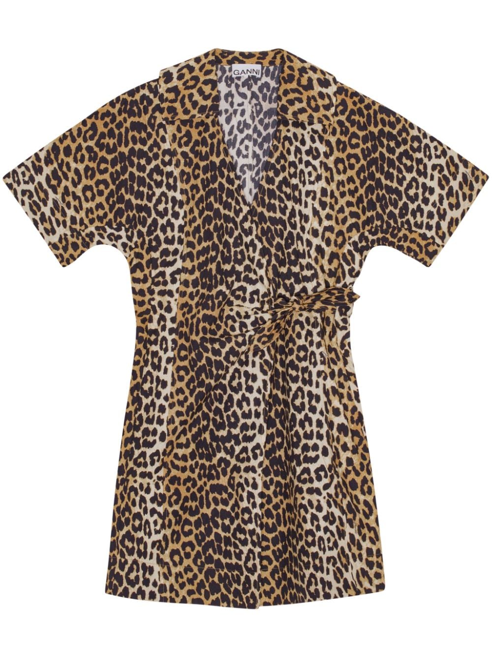 Ganni leopard print cotton wrap mini dress Dresses Ganni