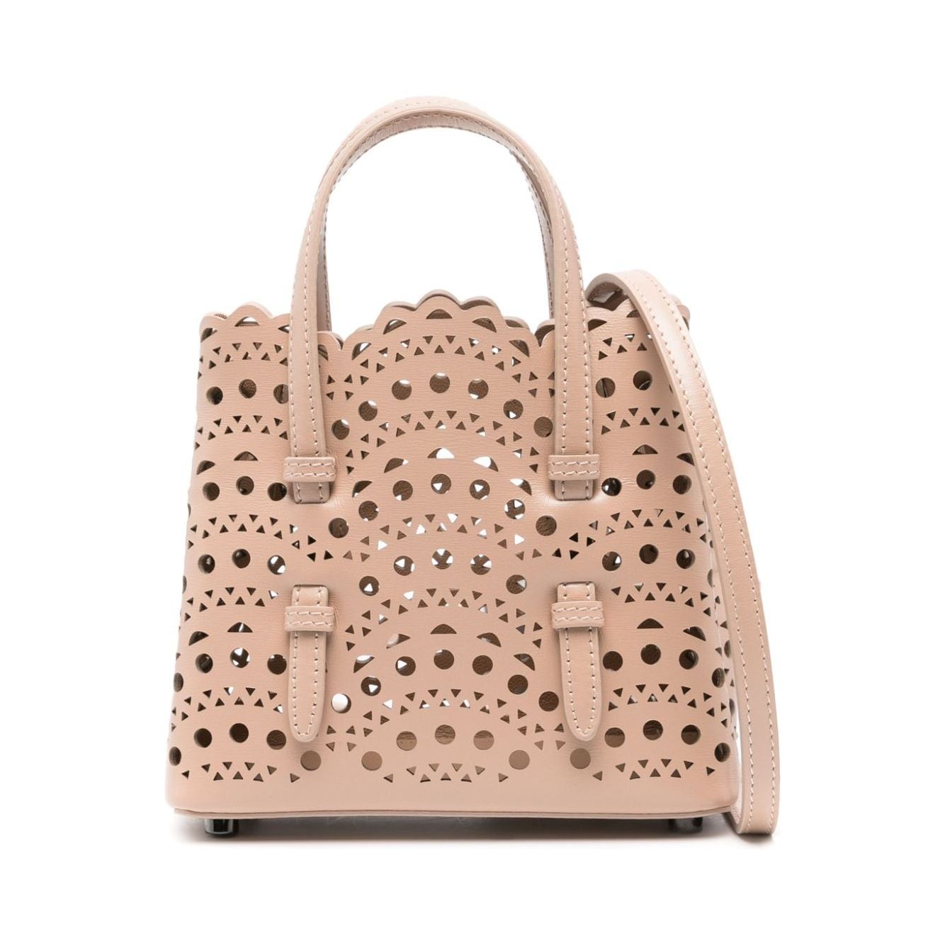 Alaia leather micro Mina 16 crossbody Bag Beige