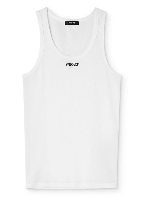 Versace Logo-Embroidered Ribbed Stretch-Cotton Jersey Tank Top