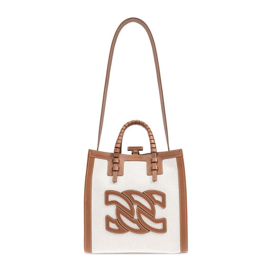 Casadei Bag in Canvas and Leather Brown Shopper Casadei