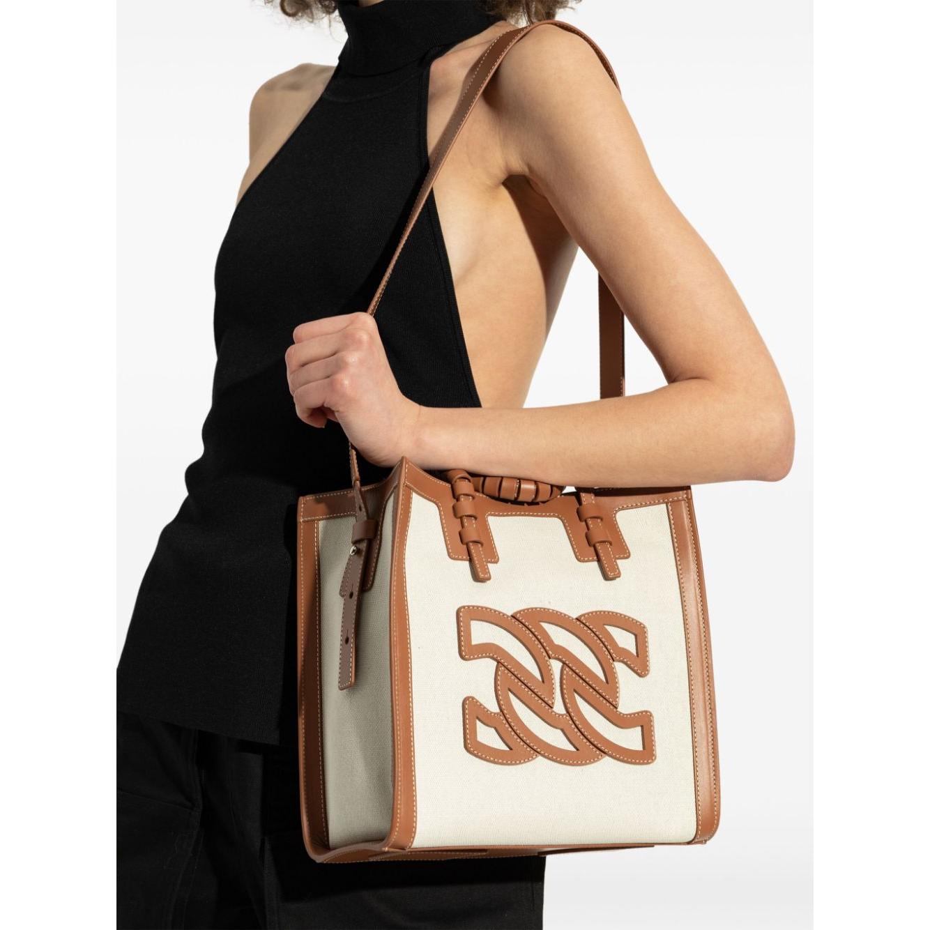 Casadei Bag in Canvas and Leather Brown Shopper Casadei