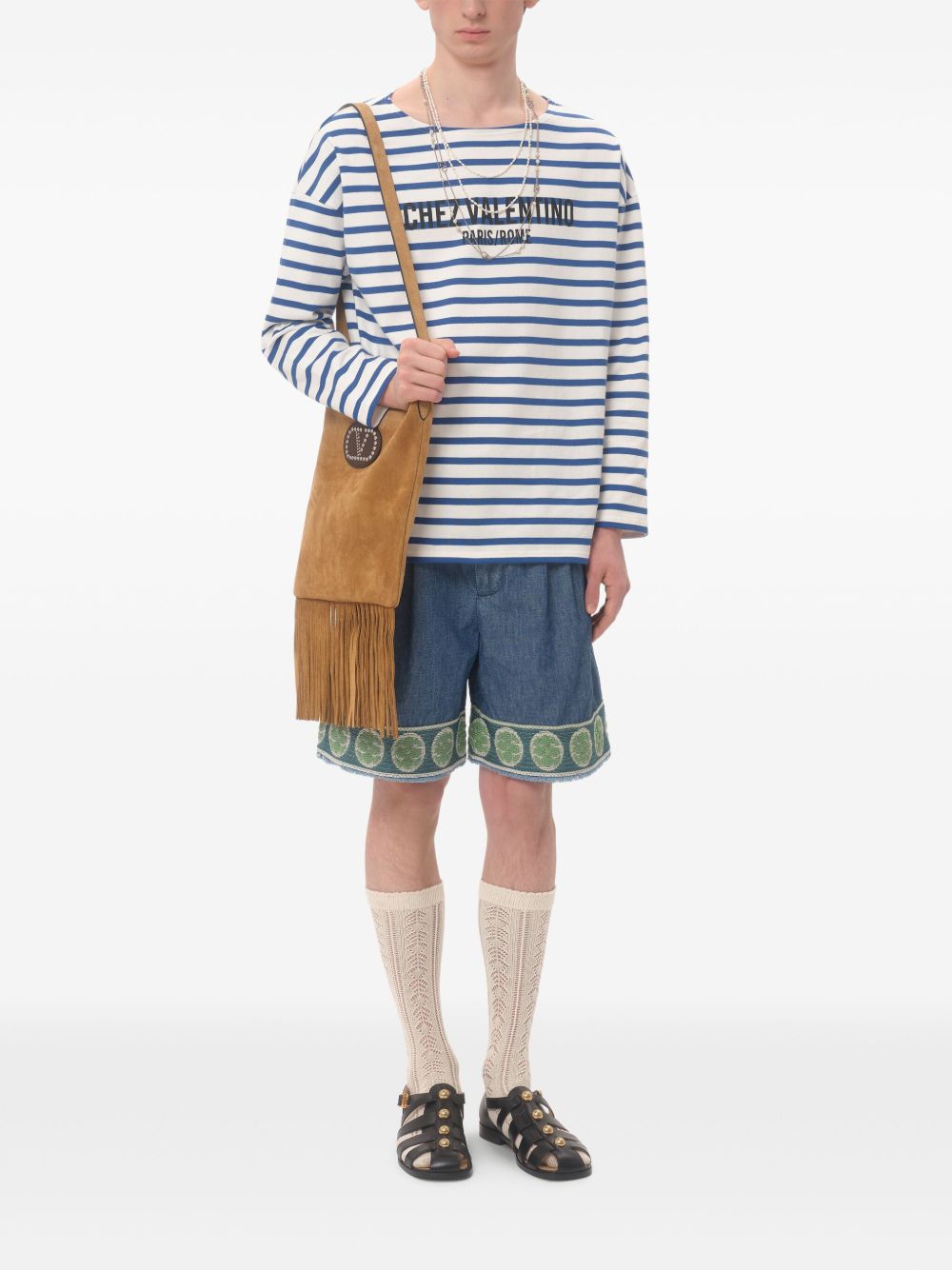 Valentino denim bermuda shorts with jacquard hem Short trousers Valentino