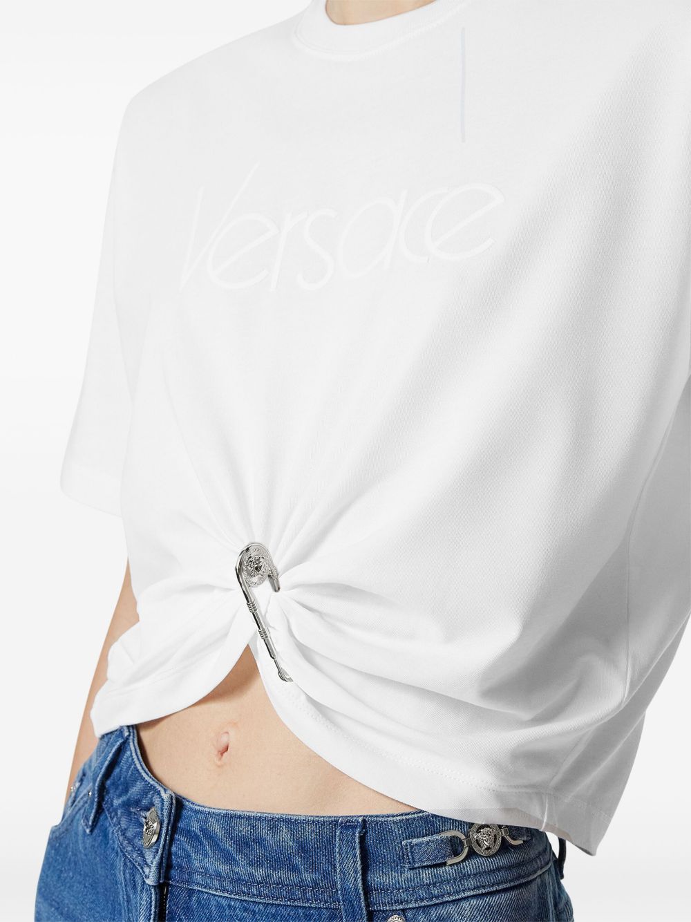 Versace logo-embroidered T-shirt in white