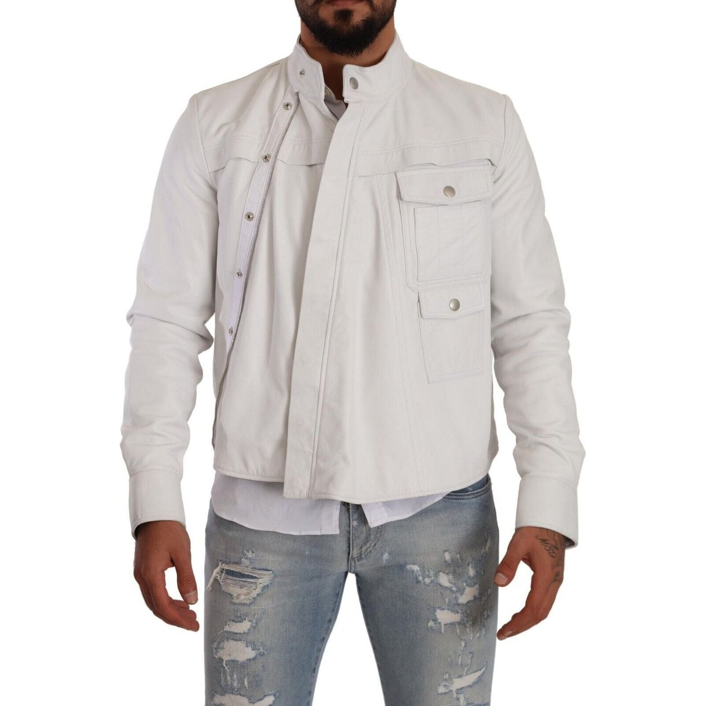 Diesel Exquisite White Leather Biker Jacket Diesel