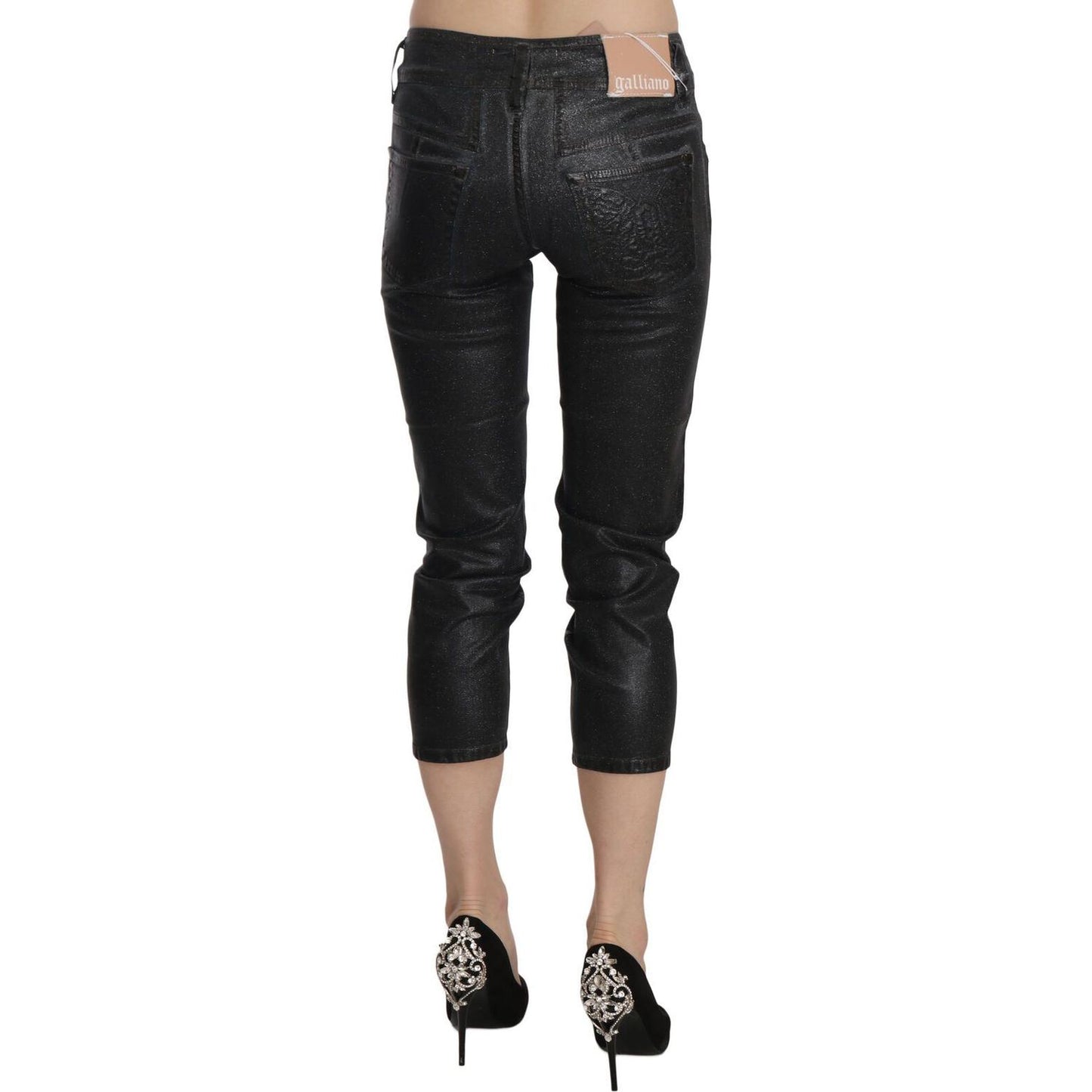 John Galliano Chic Black Mid Waist Cropped Jeans John Galliano