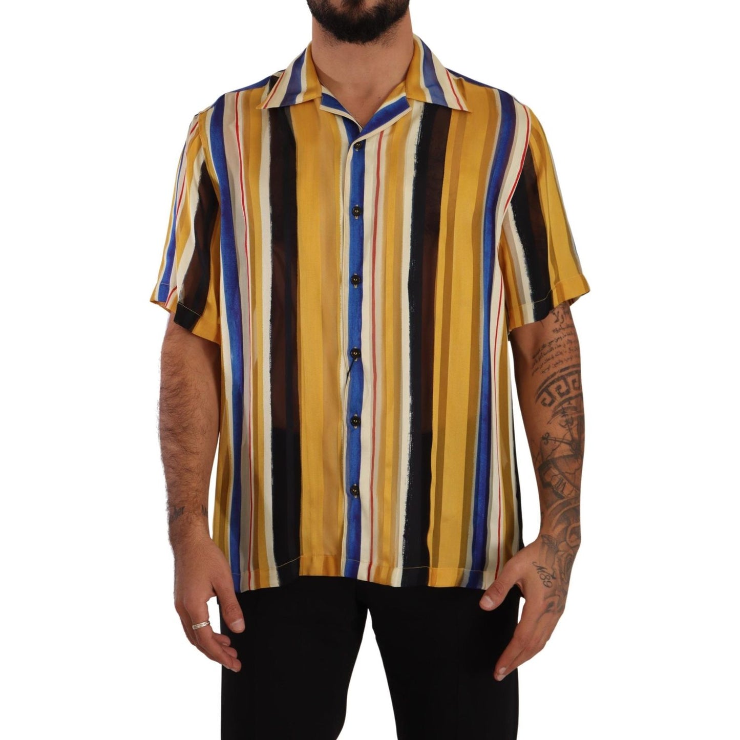 Dolce & Gabbana Yellow Striped Silk-Blend Men's Shirt Dolce & Gabbana