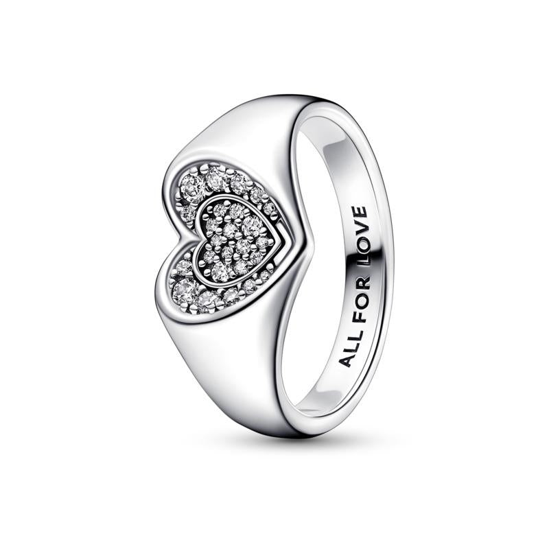 PANDORA JEWELS Mod. RADIANT HEART PAVE SIGNET - RING - Size 52 DESIGNER FASHION JEWELLERY PANDORA