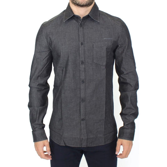 Ermanno Scervino Elegant Gray Stretch Denim Casual Shirt Ermanno Scervino