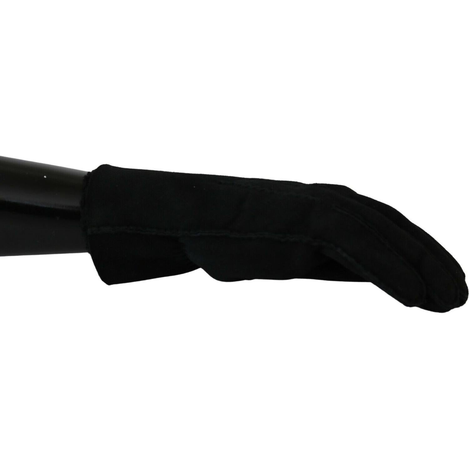 Dolce & Gabbana Black Leather Motorcycle Biker Mitten Gloves