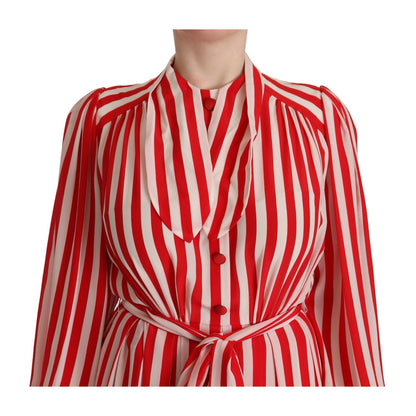 Dolce & Gabbana White Red Silk A-Line Shift Gown Dress