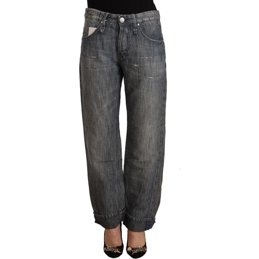 Acht Chic Gray Straight Cut Ramie-Cotton Jeans Acht