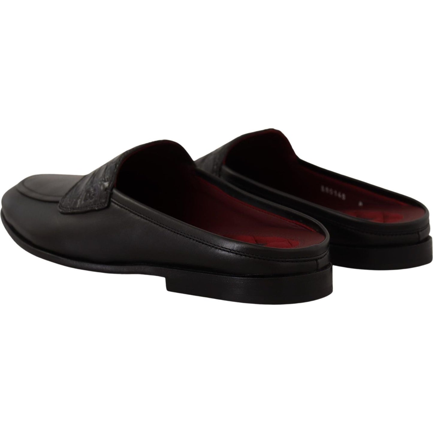 Dolce & Gabbana Exquisite Black & Burgundy Leather Slides Dolce & Gabbana