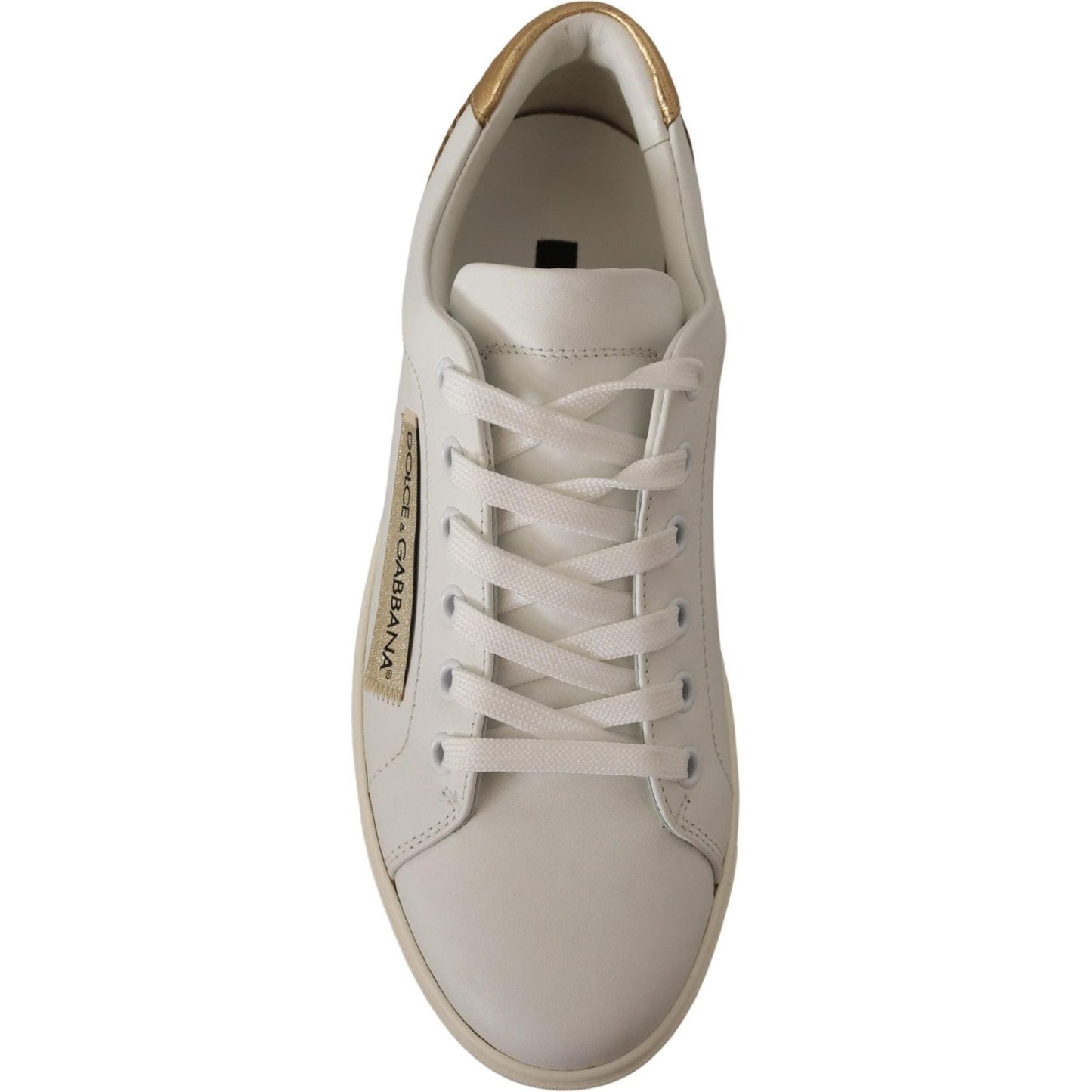 Dolce & Gabbana Elegant White Leather Sneakers with Gold Accents Dolce & Gabbana