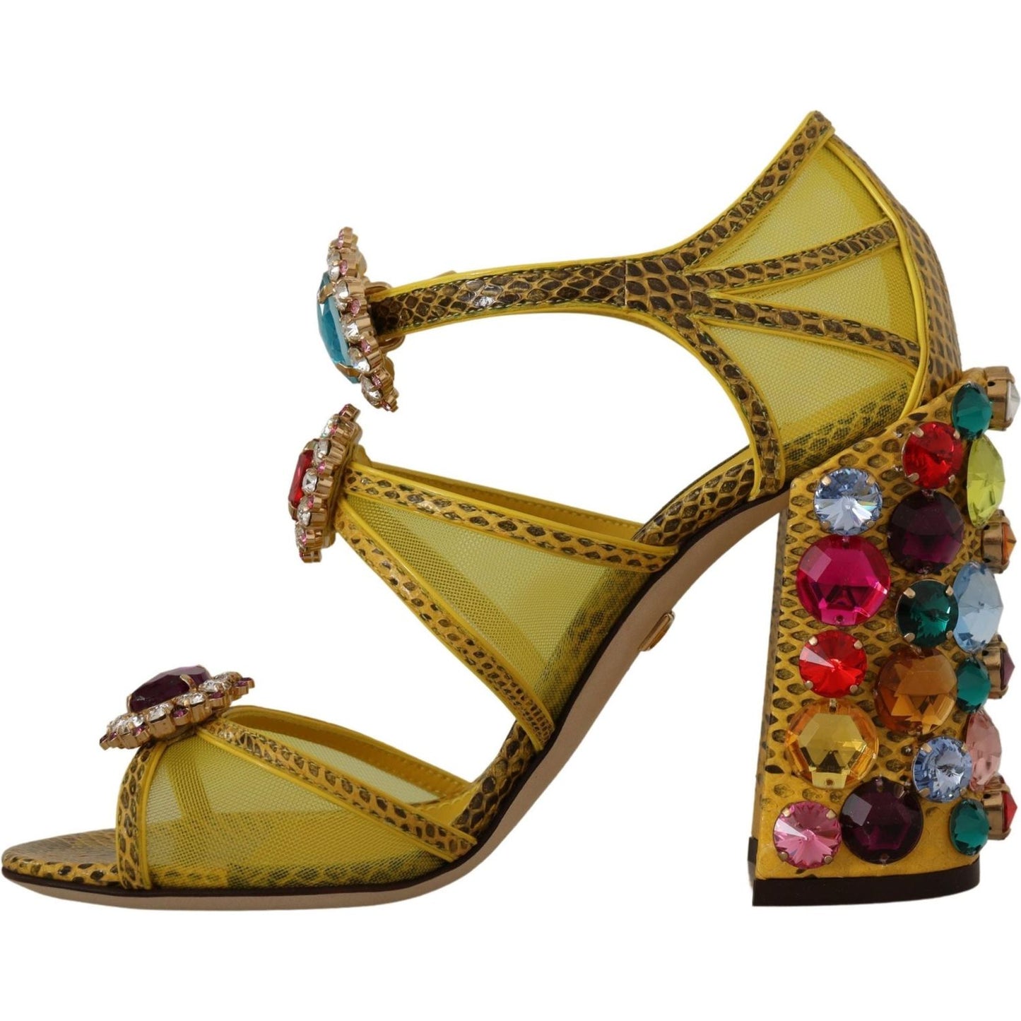 Dolce & Gabbana Stunning Crystal-Embellished Yellow Leather Sandals Dolce & Gabbana