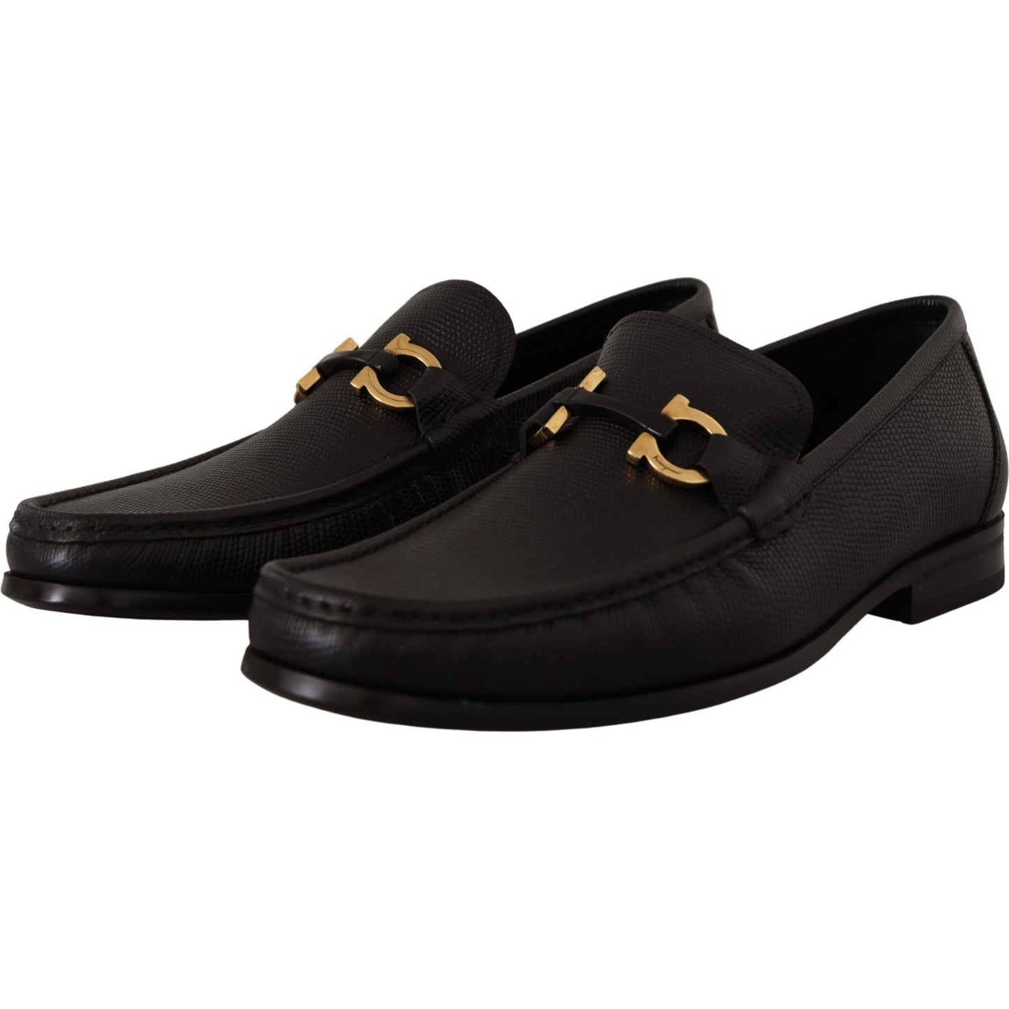 Salvatore Ferragamo Black Calf Leather Moccasins Loafers Shoes Dress Shoes